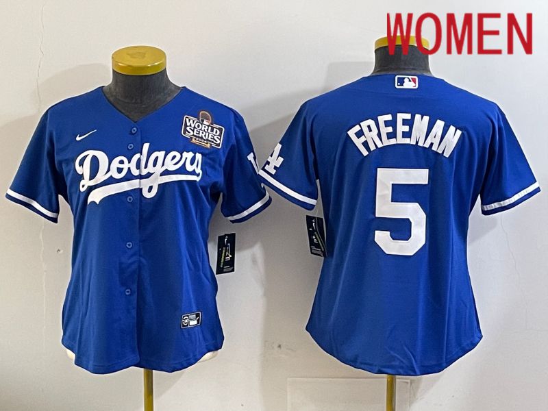 Women Los Angeles Dodgers 5 Freeman Blue Game 2024 Nike MLB Jersey style 11204